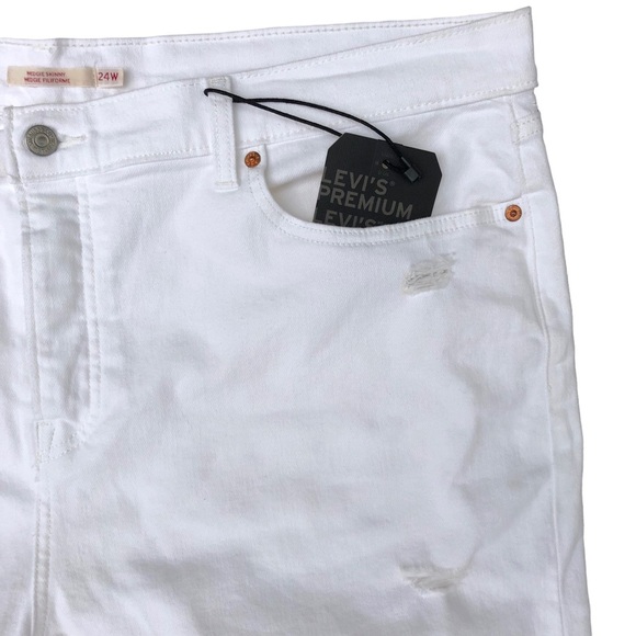 Levi’s Premium Wedgie Skinny Distressed Size 24W White Crop High Waist - Picture 5 of 16